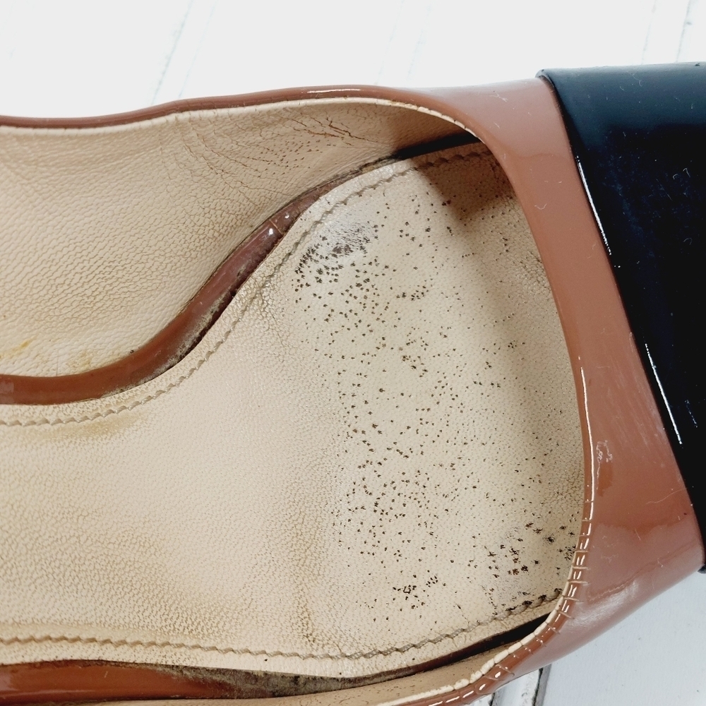 Prada Black Brown Patent Leather Square Toe Slip On Block Heel Pumps B237 - Picture 12 of 15